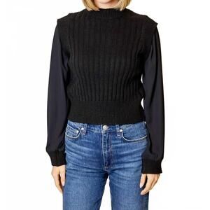 NEW DESIGN HISTORY women's mixed media twofer shirt in black